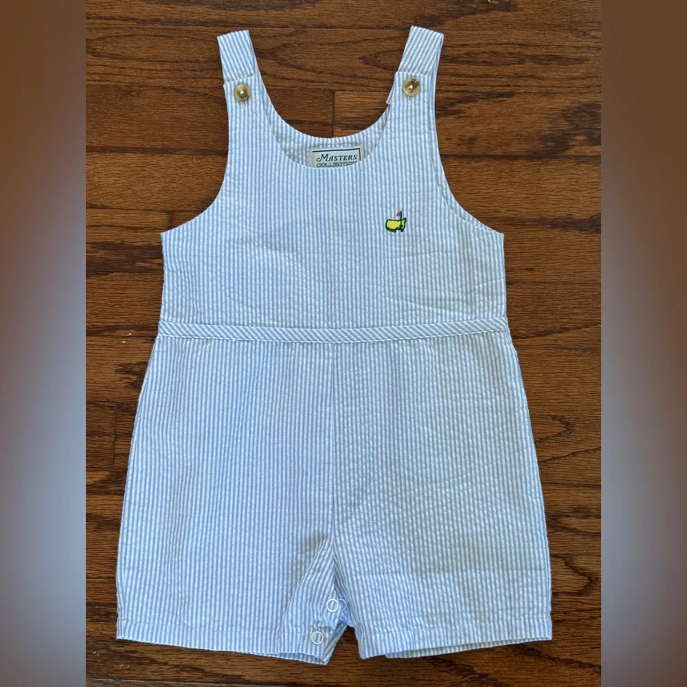 Seersucker Striped Overall with Masters Embroidery - Picture 1 of 3